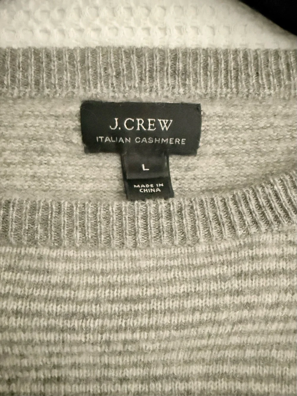 J. Crew Men’s 100% Italian Cashmere Light Gray Striped Crewneck Sweater